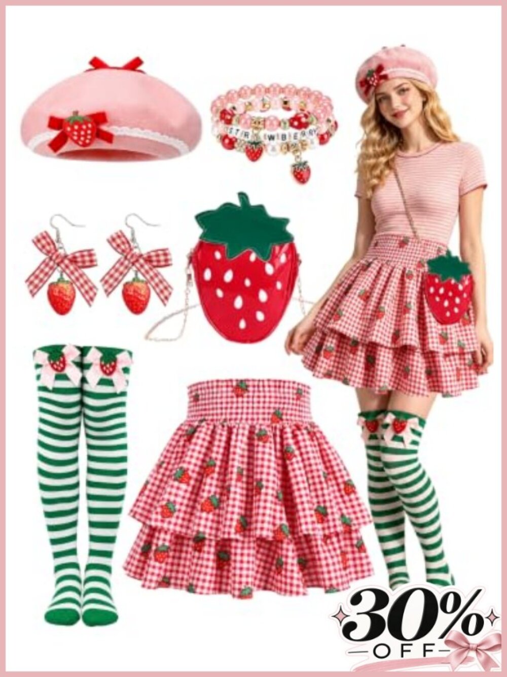 8-Piece Halloween Strawberry Costume Set for Women